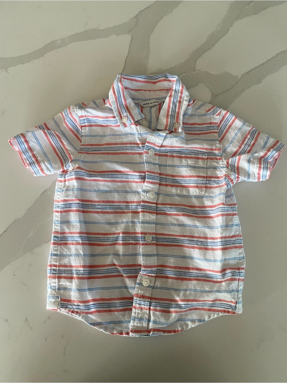 Janie and Jack Short-Sleeve Button-Down Shirt - White with Red & Blue Stripes